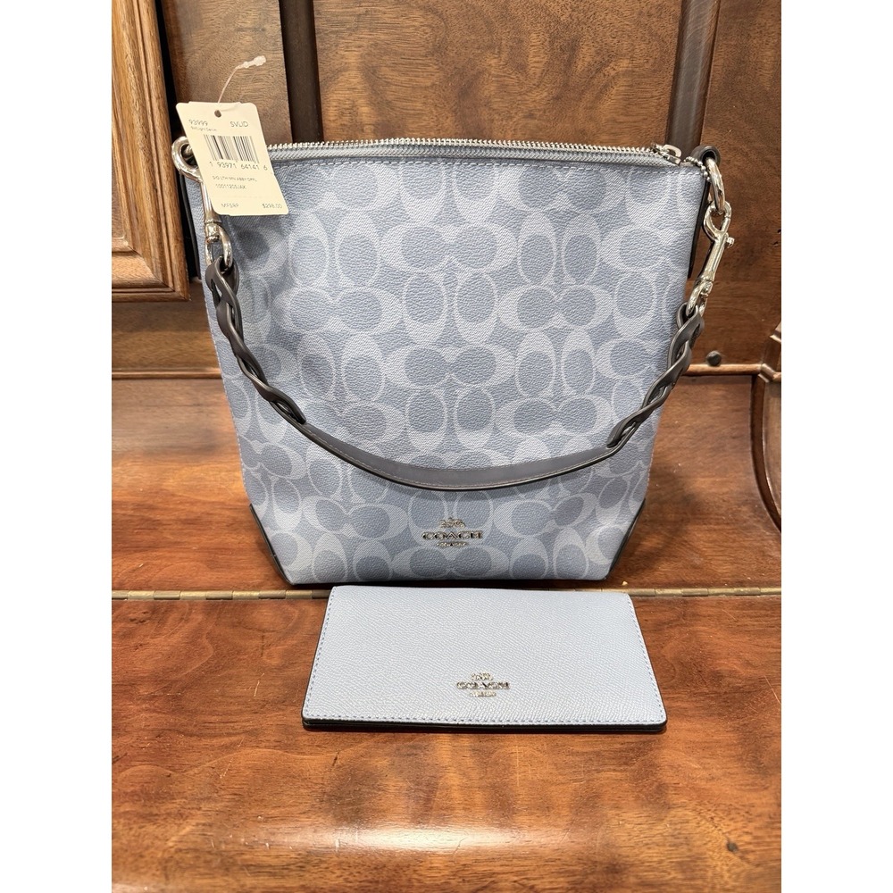 NWT Coach Mini Abby Duffle Shoulder Bag Blue Signature Canvas W/Matching Wallet